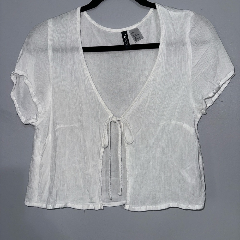 Divided White Tie-Front Blouse